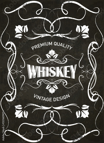 drawn in chalk design whiskey label vintage style