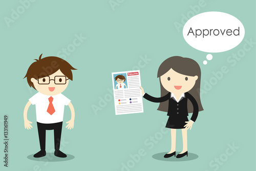 Business concept, Businessman expect for job and boss thinking about approve his resume. Vector illustration.