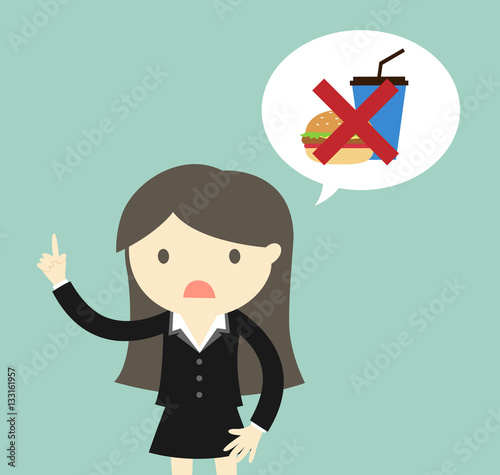 Business concept, Do not eating while working. Vector illustration.