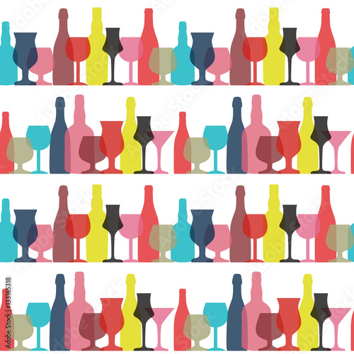 Vector Illustration of Silhouette Alcohol Bottle Seamless Patter
