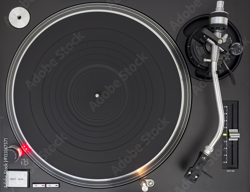 Tableau sur toile Professional DJ Turntable, Empty Platter, Switch On, Top View