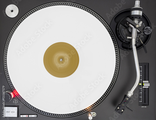 DJ Turntable with White Vinyl, Static, Top View