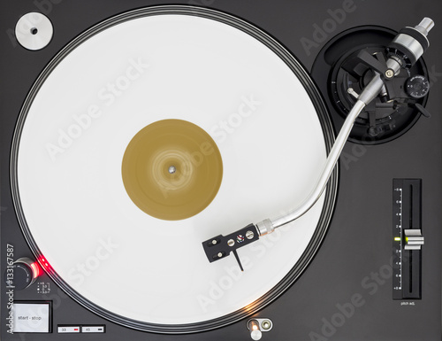 Photos DJ Turntable Playing White Vinyl, Top View