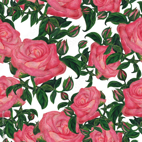 Seamless pattern of watercolor roses