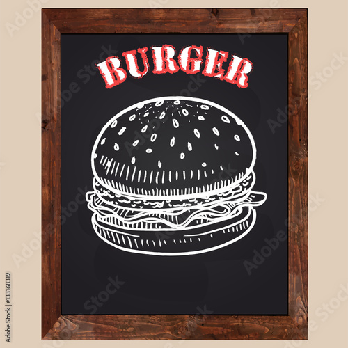 Burger drawn with chalk on a black background
