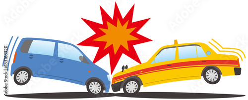 事故　正面衝突　乗用車とタクシーのイメージイラスト