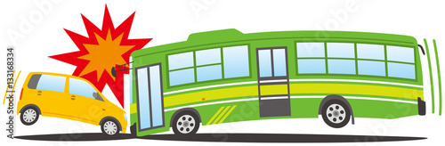 事故　正面衝突　乗用車とバスのイメージイラスト