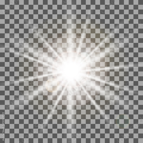 White rays light effect isolated on transparent background. Vector illustration.