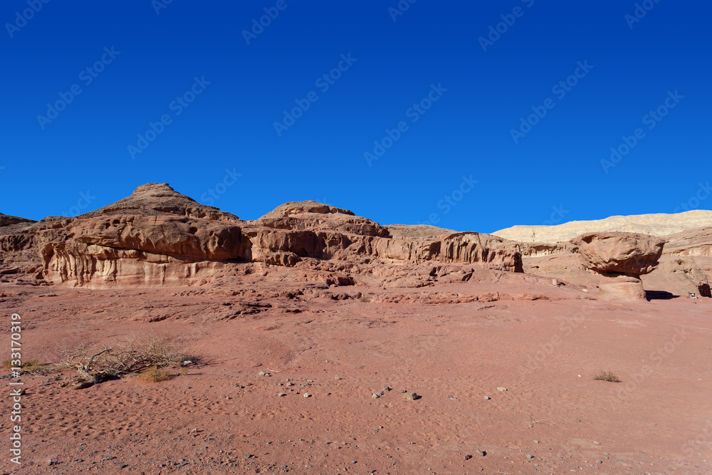 Timna park - Panoramic view of the Mushroom, surrounded by copper ore smelting sites from between the 14th and 12th centuries BCE
