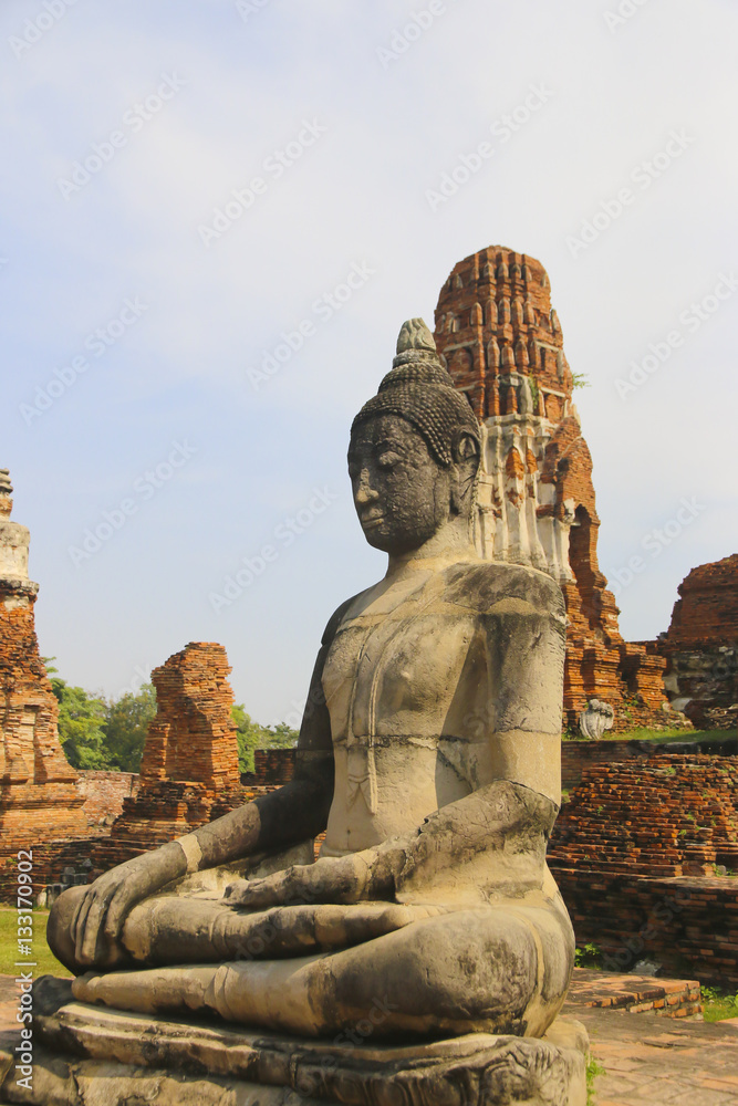 Stock Photo:.Ancient buddha statue at Wat Mahathat Buddhist temp Stock Photo:.Ancient buddha statue at Wat Mahathat Buddhist temp