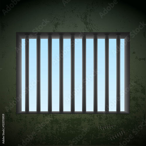 Window with bars in a prison cell. Stock vector.