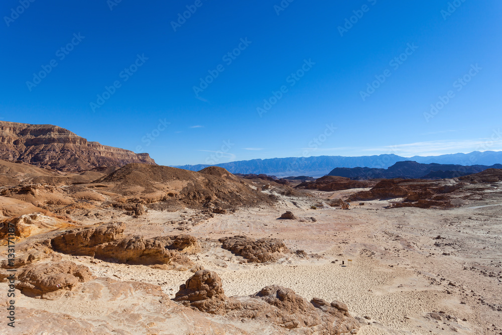 Desert mountains with blue sky in the background 