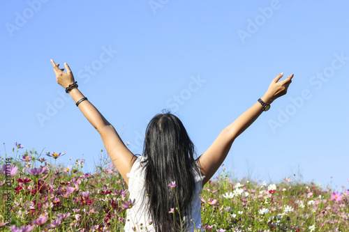 Stock Photo:.Free Happy Woman Enjoying Nature. Beauty Girl Outdo