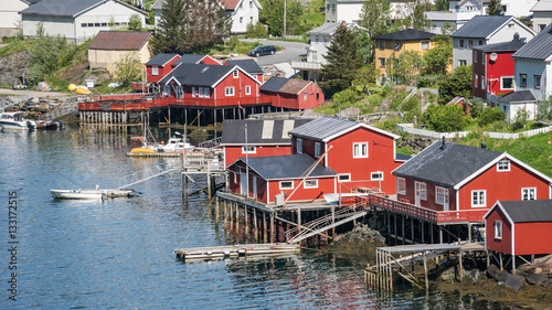 Reine, Norway - June 1, 2016: Scenery from Reine, a famous fishing village in Norway