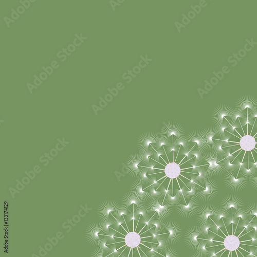 зеленый фон с каймой из одуванчиков, векторная иллюстрация