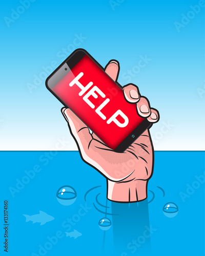 Drowning man with Smartphone in Hand 