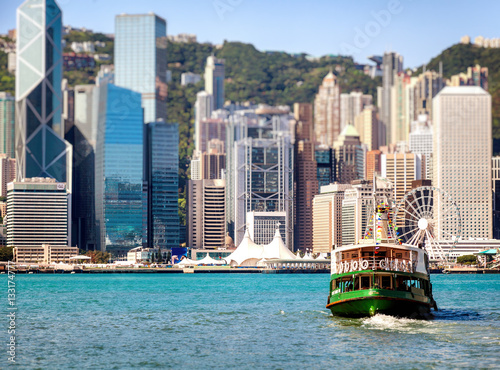 Boat in the port of Hong Kong. Public transport in Hong Kong. Be