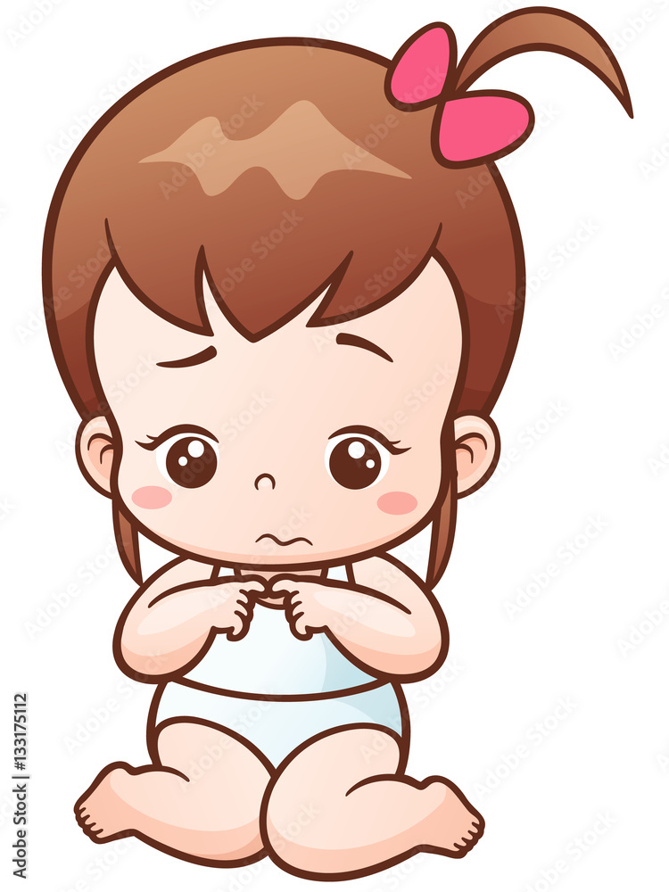 Vector Illustration of Cartoon Baby girl sad vector de Stock | Adobe Stock