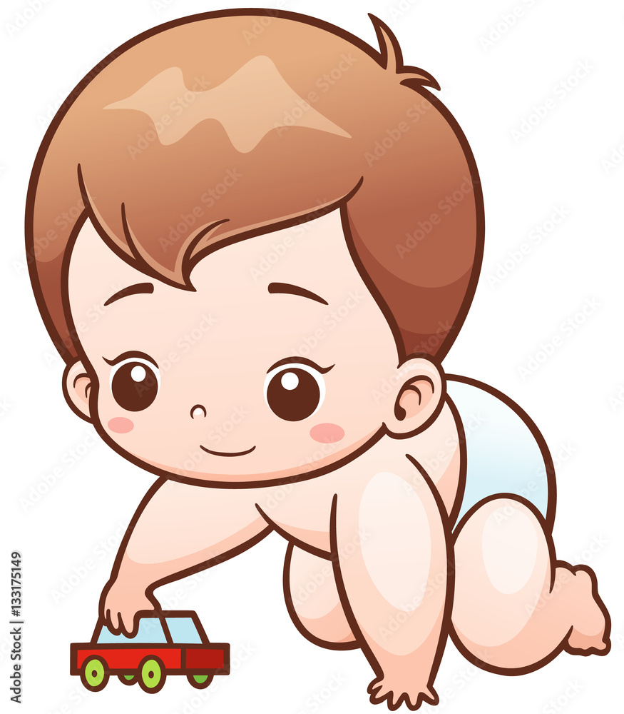 Vector Illustration of Cartoon Cute Baby playing toy Vector Illustration of Cartoon Cute Baby playing toy