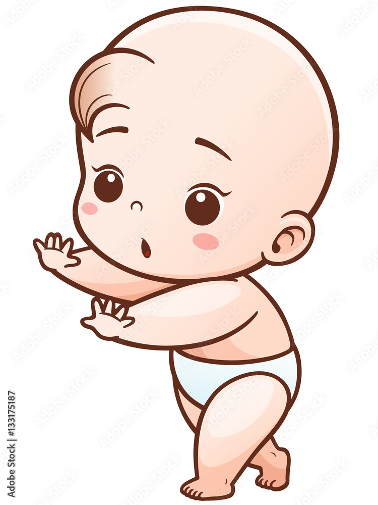 Vector Illustration of Cartoon Cute Baby learn to walk Stock Vector | Adobe  Stock