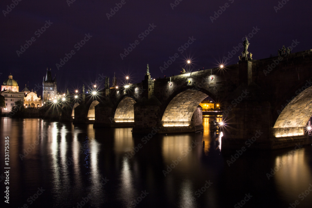 Prague Charles Bridge at night