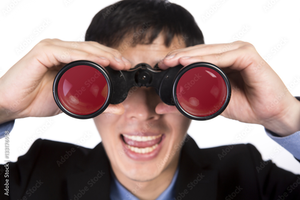 asian businessman with binoculars asian businessman with binoculars