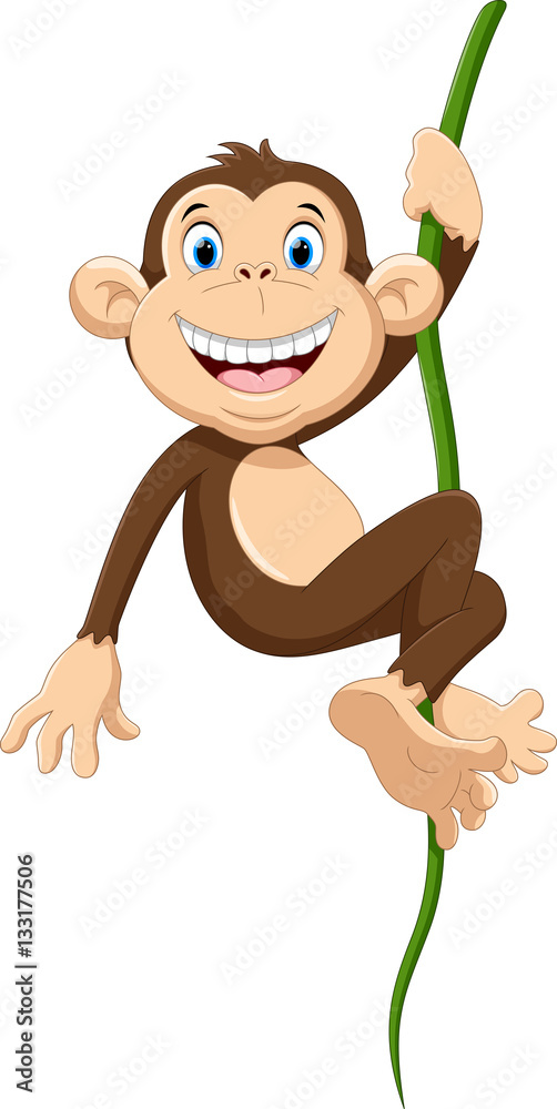 Obraz premium Cute monkey cartoon hanging