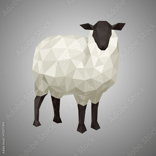 Low poly sheep. Vector illustration in polygonal style. Forest animal on gray background.