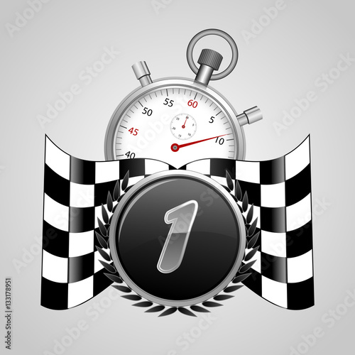 Checkered flag with a stopwatch background
