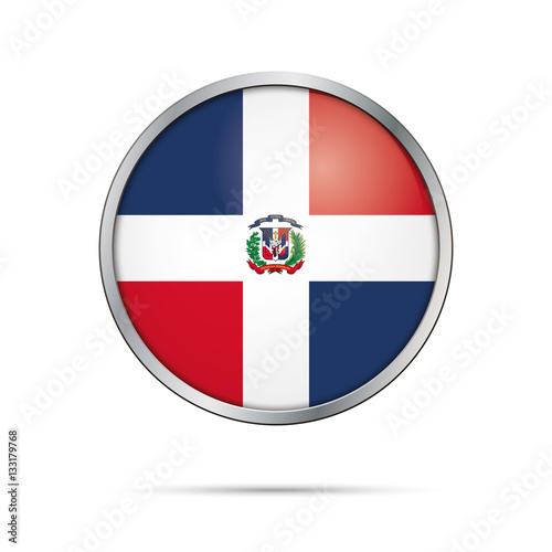 Free Download Vector Dominican flag button. Republic of Dominica flag in glass button style with metal frame - GFXLoad