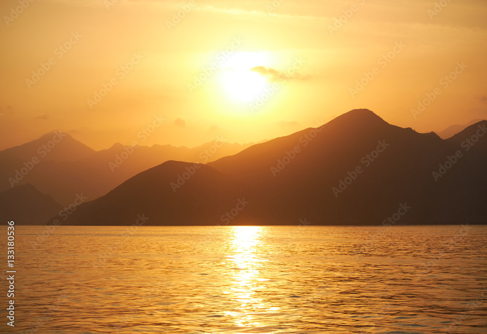 Oman sunset sea mountains