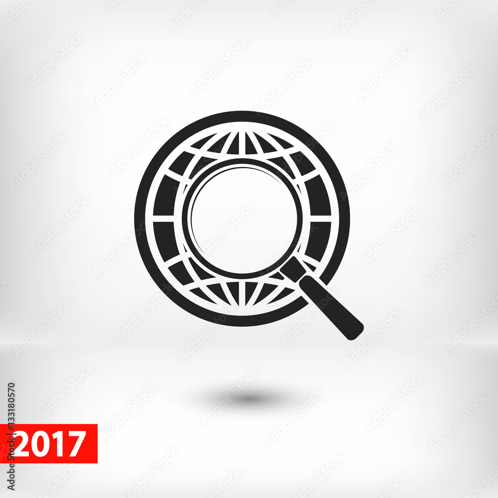 Earth with magnifying glass search icon, vector illustration. Flat design style Earth with magnifying glass search icon, vector illustration. Flat design style