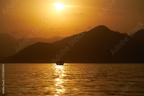 Oman boat in the sea Mountain
