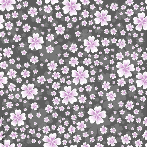 Seamless floral pattern with pink colored flowers on gray background