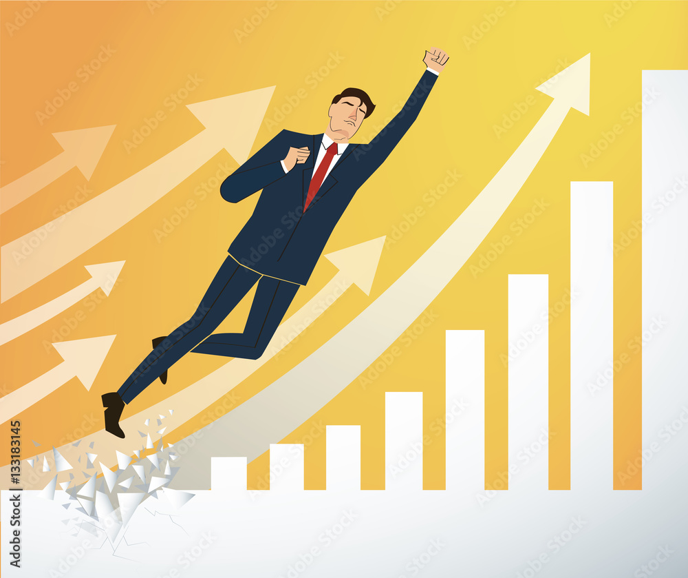 businessman and red cape Breaking the wall to Successful vector. Business concept illustration. businessman and red cape Breaking the wall to Successful vector. Business concept illustration.