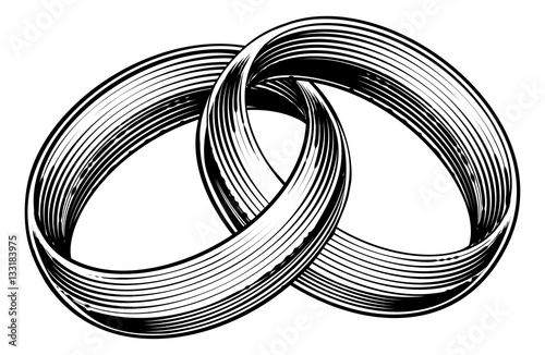 Wedding Rings Bands Engraved Etching Woodcut Style