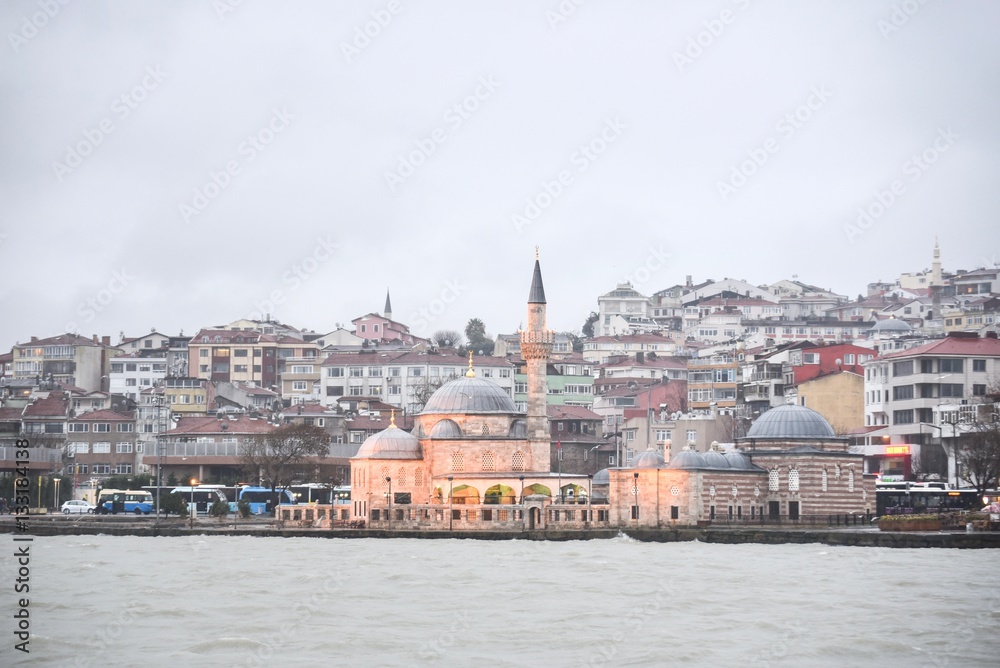 Islamic Mosques and Residences along the Banks of the Bosphorus in Istanbul, Turkey