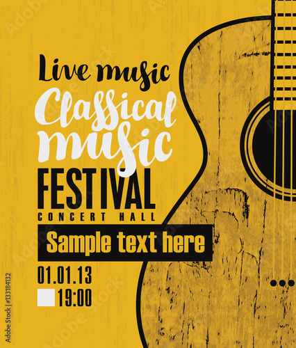 vector banner for the concert of classical live music with a guitar