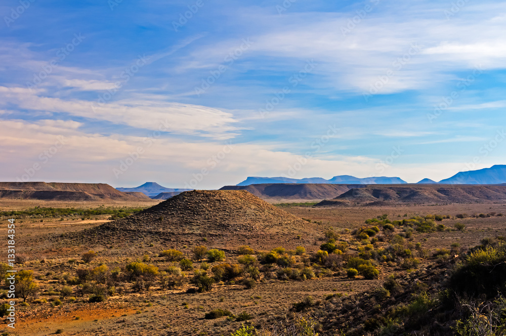Karoo Landscape with Round Flat-topped Hill and Blue Sky