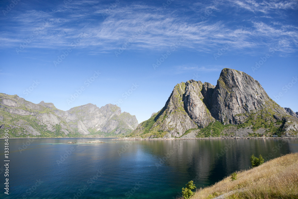 Summer view of Lofoten Islands near Moskenes, Norway Summer view of Lofoten Islands near Moskenes, Norway