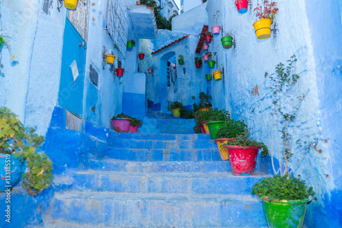famous blue stairs at Chefchaouen ,Morocco   © praphab144