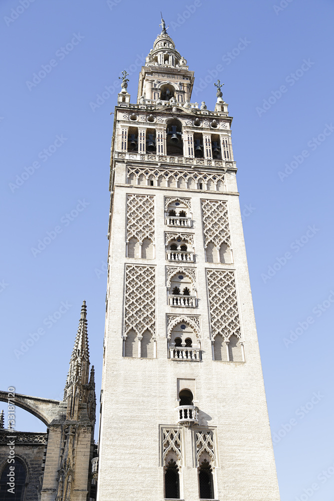 The Giralda, the bell tower of the Seville Cathedral in Seville, Spain
