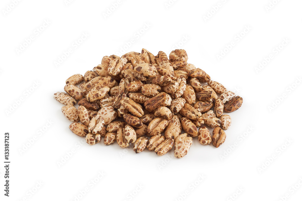 Pile of puffed barley cereal isolated on white background Pile of puffed barley cereal isolated on white background