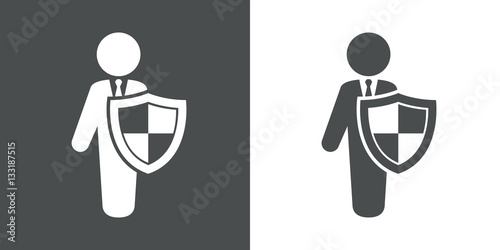 Icono plano hombre con escudo gris y blanco