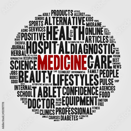 Medicine. Cloud of words in circle . Vector illustration.