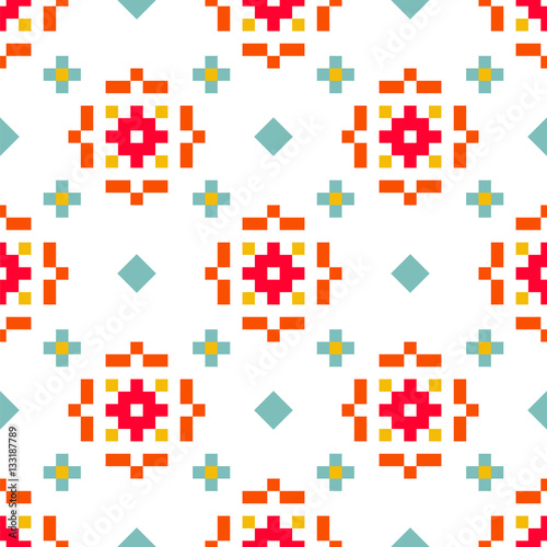 Abstract Traditional pattern with colored squares. Seamless vector pattern.