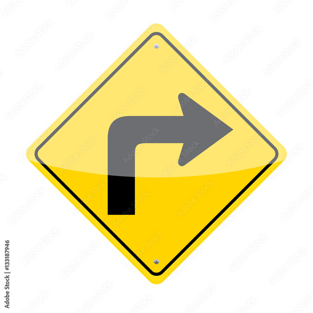Right turn traffic sign isolated on white background Right turn traffic sign isolated on white background