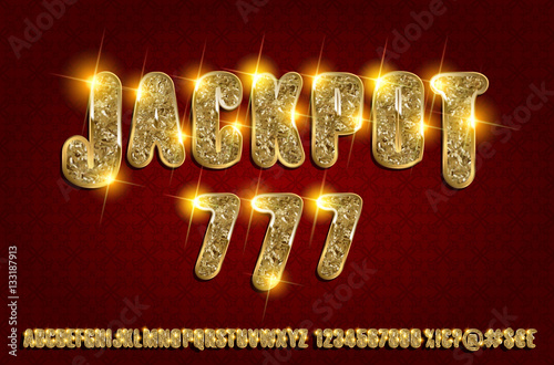 Jackpot 777. Golden glowing alphabet