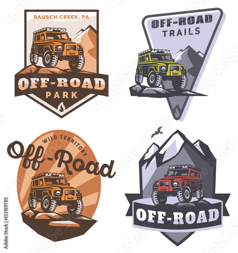 Off-road suv car monochrome logo, emblems and badges.