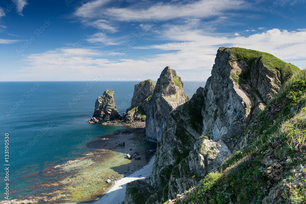 Russia Far East Region Sea of Japan. Cape by name Four cliff Russia Primorsky Krai.